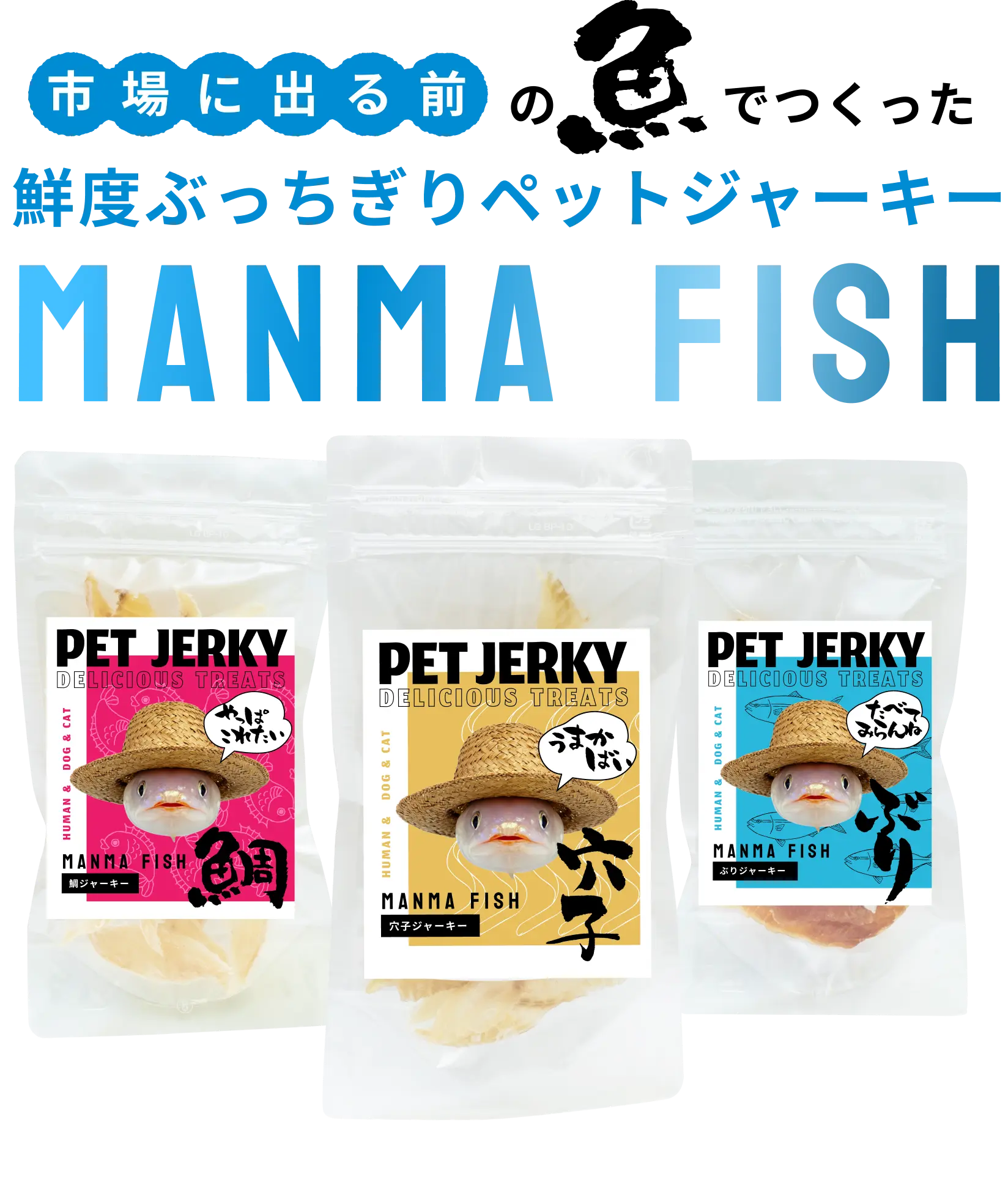 市場に出る前の魚で作った鮮度ぶっちぎりペットジャーキーMANMA FISH