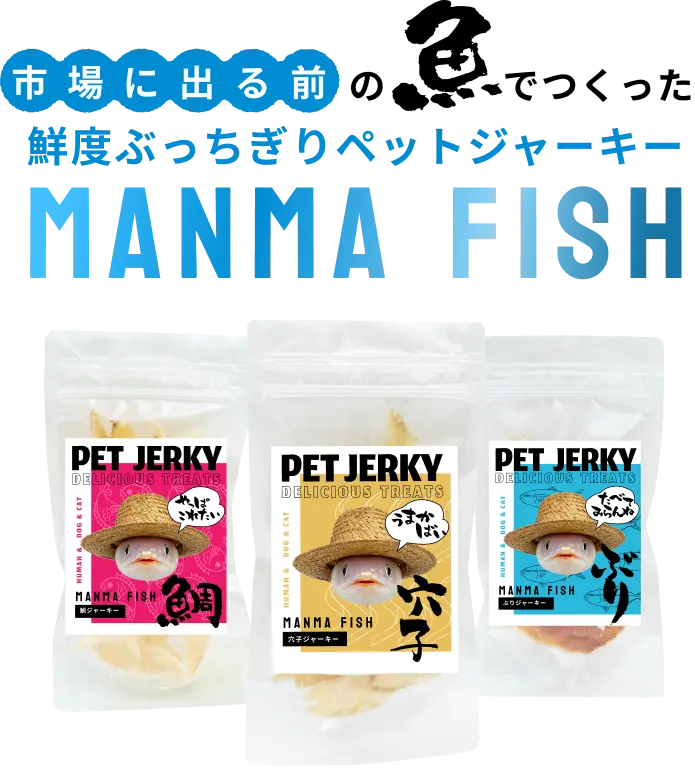 市場に出る前の魚で作った鮮度ぶっちぎりペットジャーキーMANMA FISH